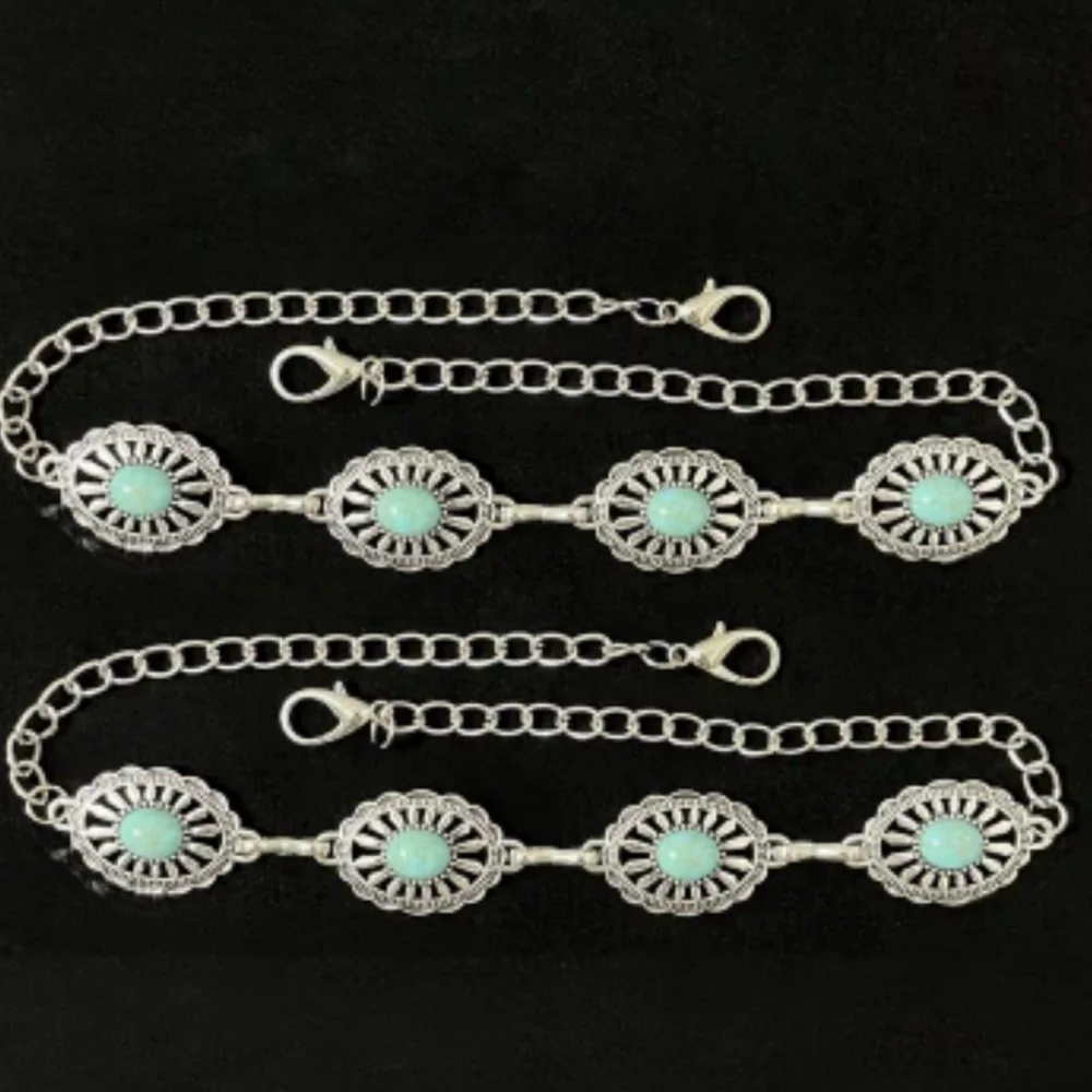 🆕️🤠 SILVER-TONE FAUX TURQUOISE WESTERN BOOT CHAINS🤠 - Picture 2 of 6